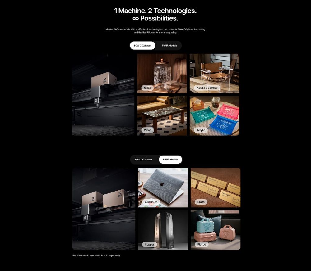 xTool P3 80W CO2 Laser material compatibility